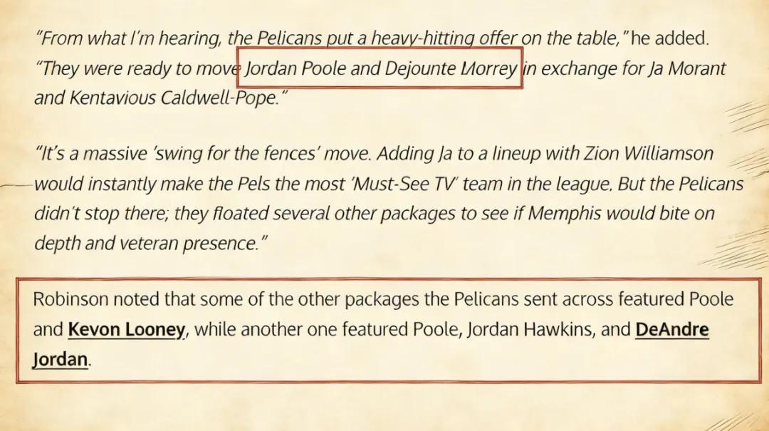 爱游戏娱乐-2换2交易方案出炉！灰熊或与鹈鹕重启谈判，锡安联手莫兰特？